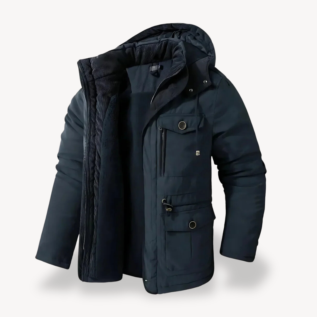Men's Hooded Utility Jacket - Zip-Through Parka for Outdoor Adventures