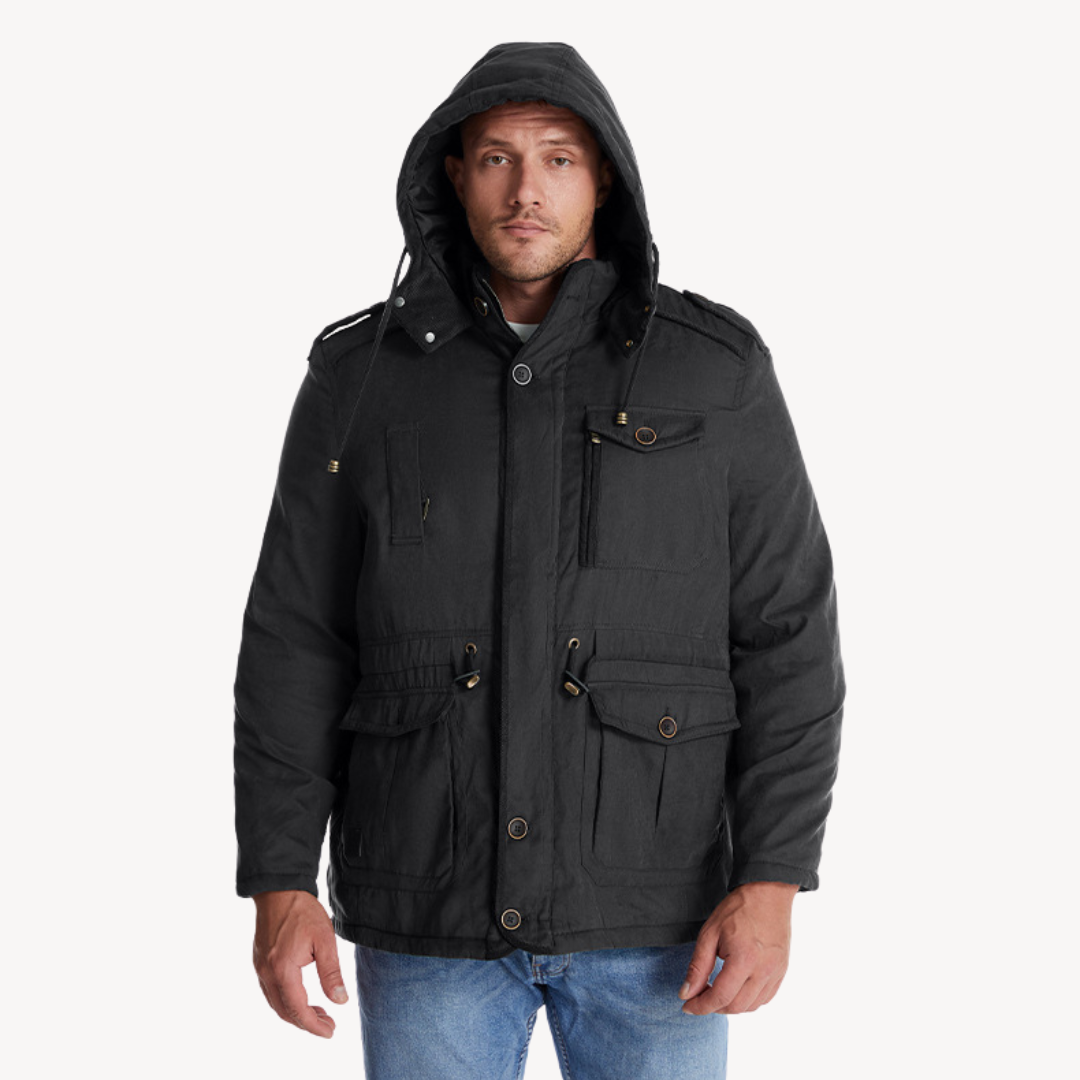 Men's Hooded Utility Jacket - Zip-Through Parka for Outdoor Adventures