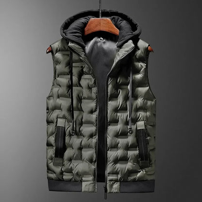 Men's Hooded Vest Wind Resistant Quilted Warm Layer