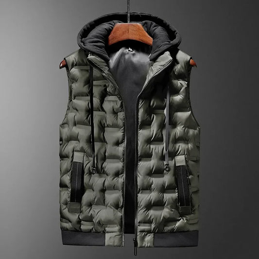 Men's Hooded Vest Wind Resistant Quilted Warm Layer