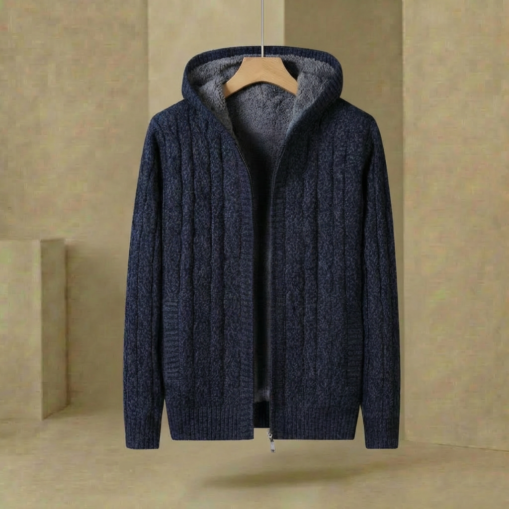 Men's Hoodie Knit Tailored Fit Ribbed Cuffs Hood with Thermal Lining