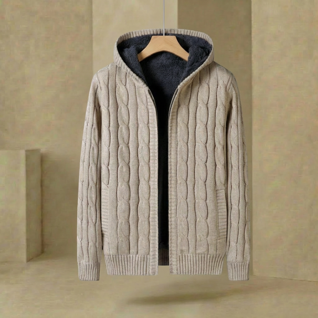 Men's Hoodie Knit Tailored Fit Ribbed Cuffs Hood with Thermal Lining