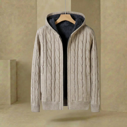 Men's Hoodie Knit Tailored Fit Ribbed Cuffs Hood with Thermal Lining