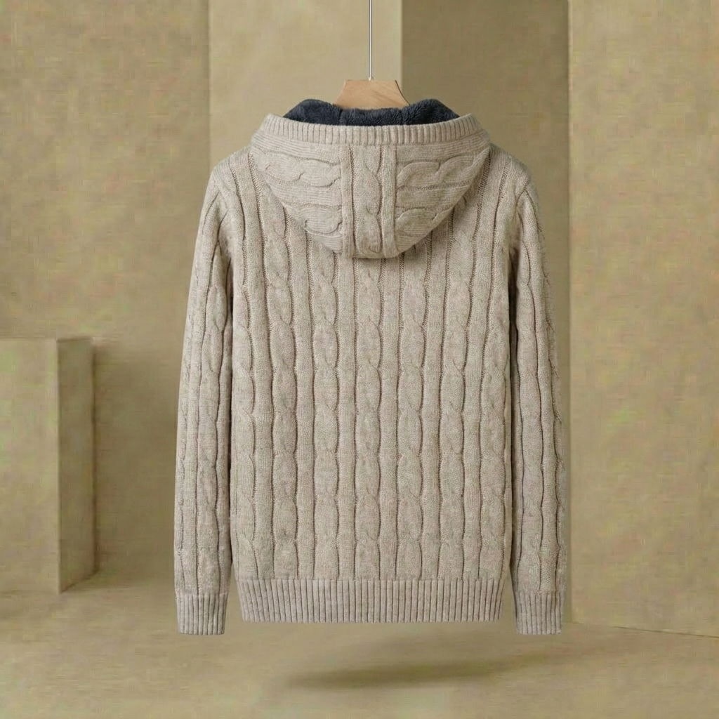 Men's Hoodie Knit Tailored Fit Ribbed Cuffs Hood with Thermal Lining