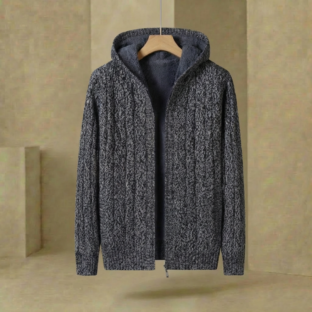 Men's Hoodie Knit Tailored Fit Ribbed Cuffs Hood with Thermal Lining