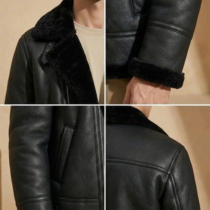 Men's Jacket Wide Flat Collar Slit Pockets Belt with Sherpa Lining