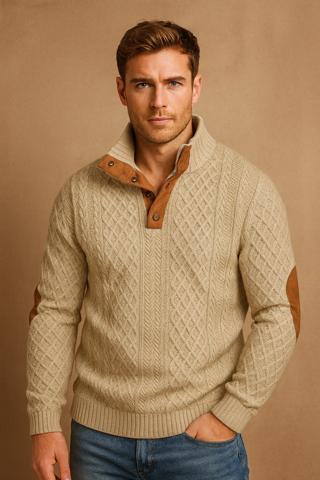 Men's Knitted Sweater - Jacquard Style for Smart Casual Wear