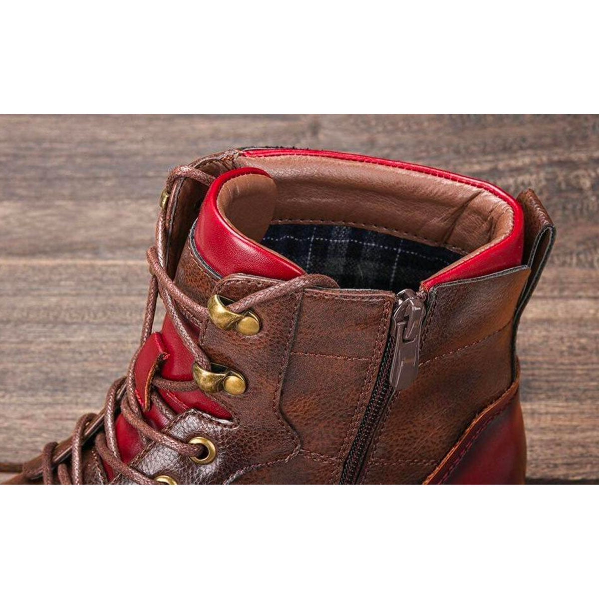 Men's Lace-Up Ankle Boots Rounded Toe Raised Heel Base