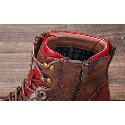Men's Lace-Up Ankle Boots Rounded Toe Raised Heel Base