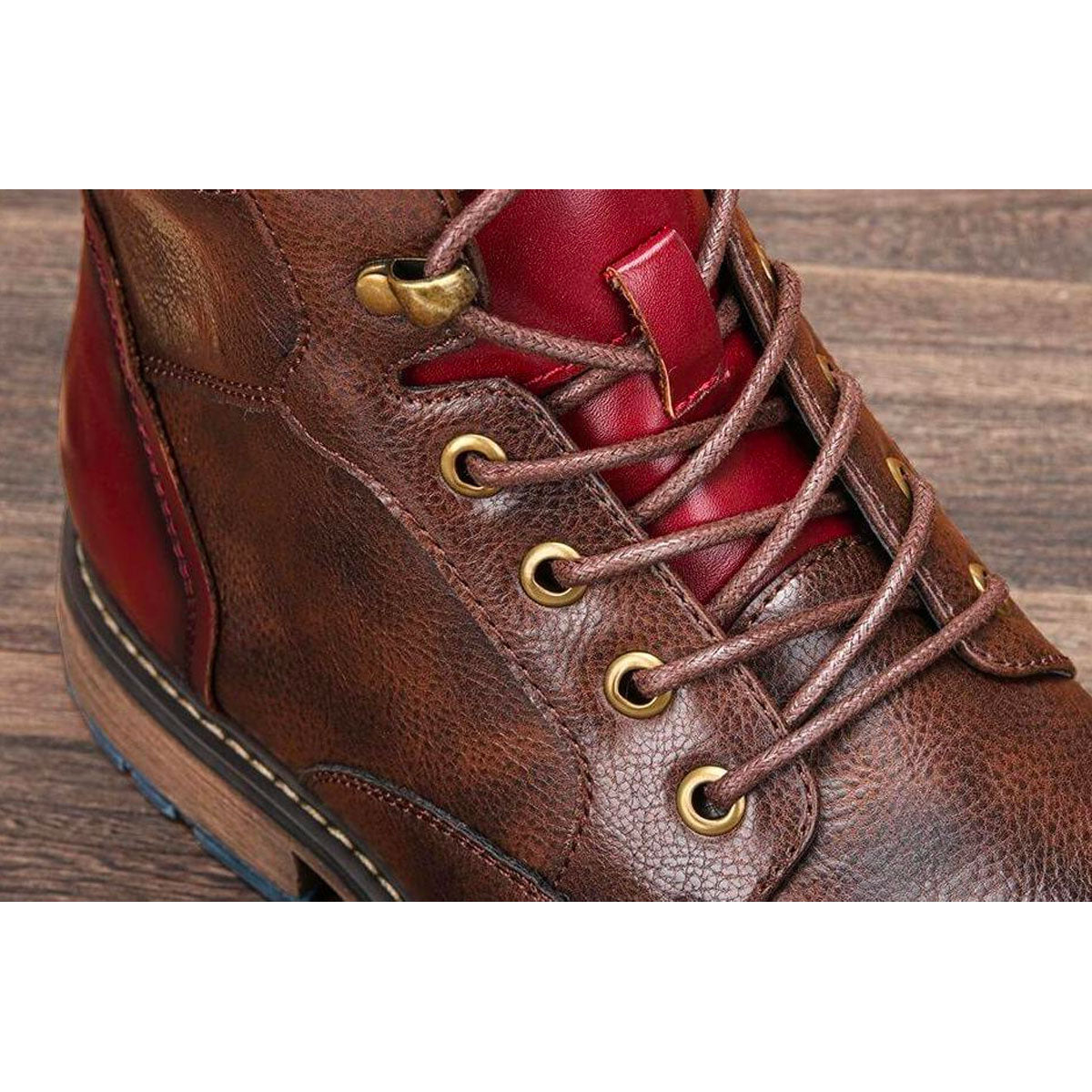 Men's Lace-Up Ankle Boots Rounded Toe Raised Heel Base