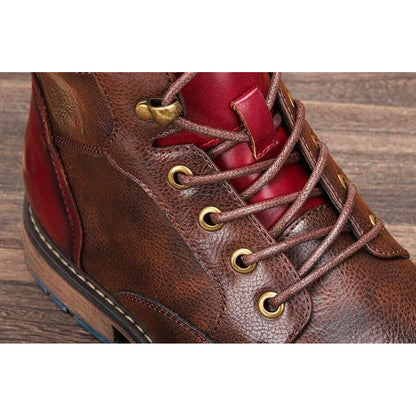 Men's Lace-Up Ankle Boots Rounded Toe Raised Heel Base