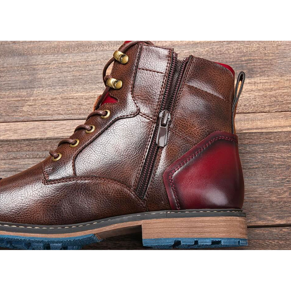 Men's Lace-Up Ankle Boots Rounded Toe Raised Heel Base