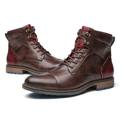 Men's Lace-Up Ankle Boots Rounded Toe Raised Heel Base