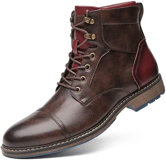 Men's Lace-Up Ankle Boots Rounded Toe Raised Heel Base