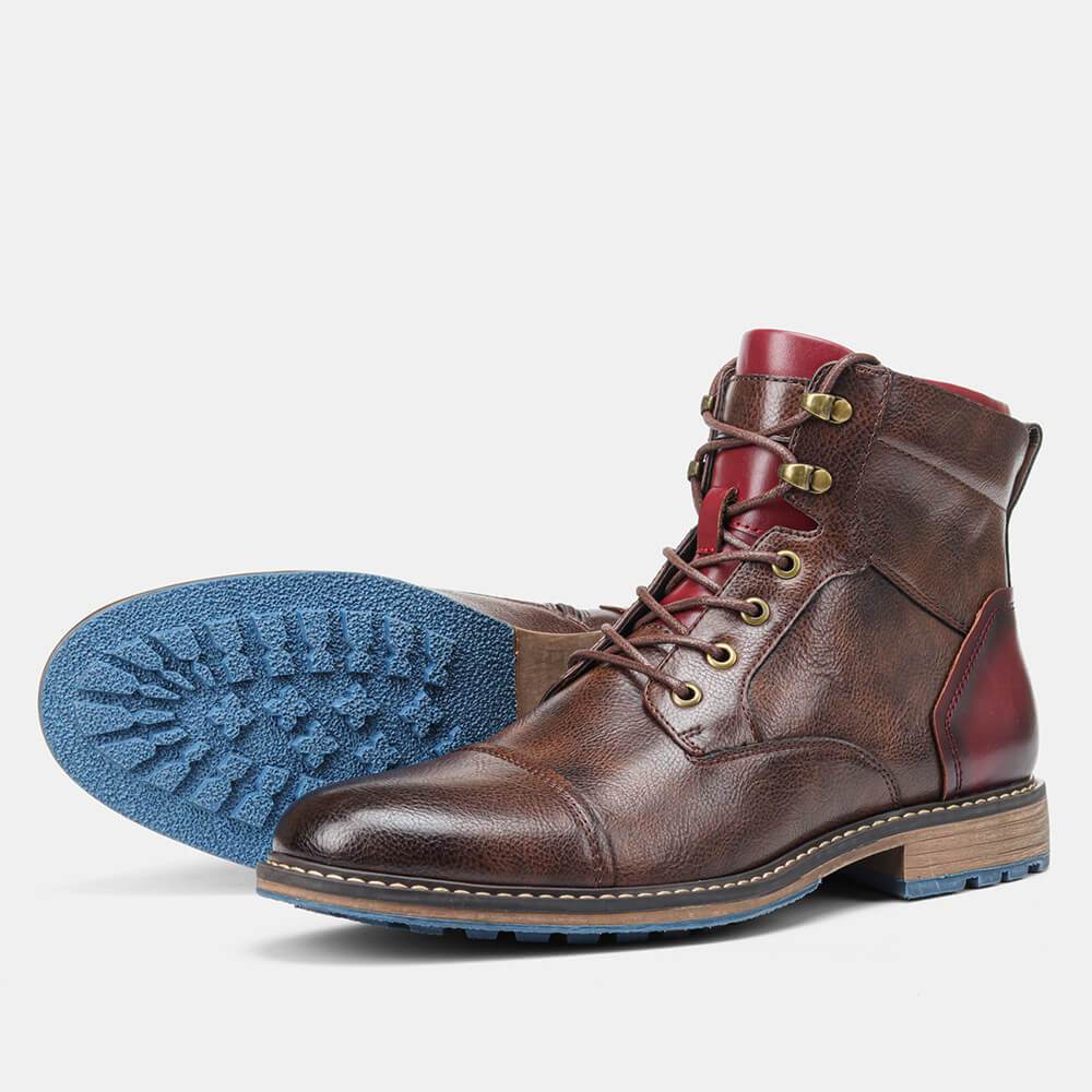 Men's Lace-Up Ankle Boots Rounded Toe Raised Heel Base