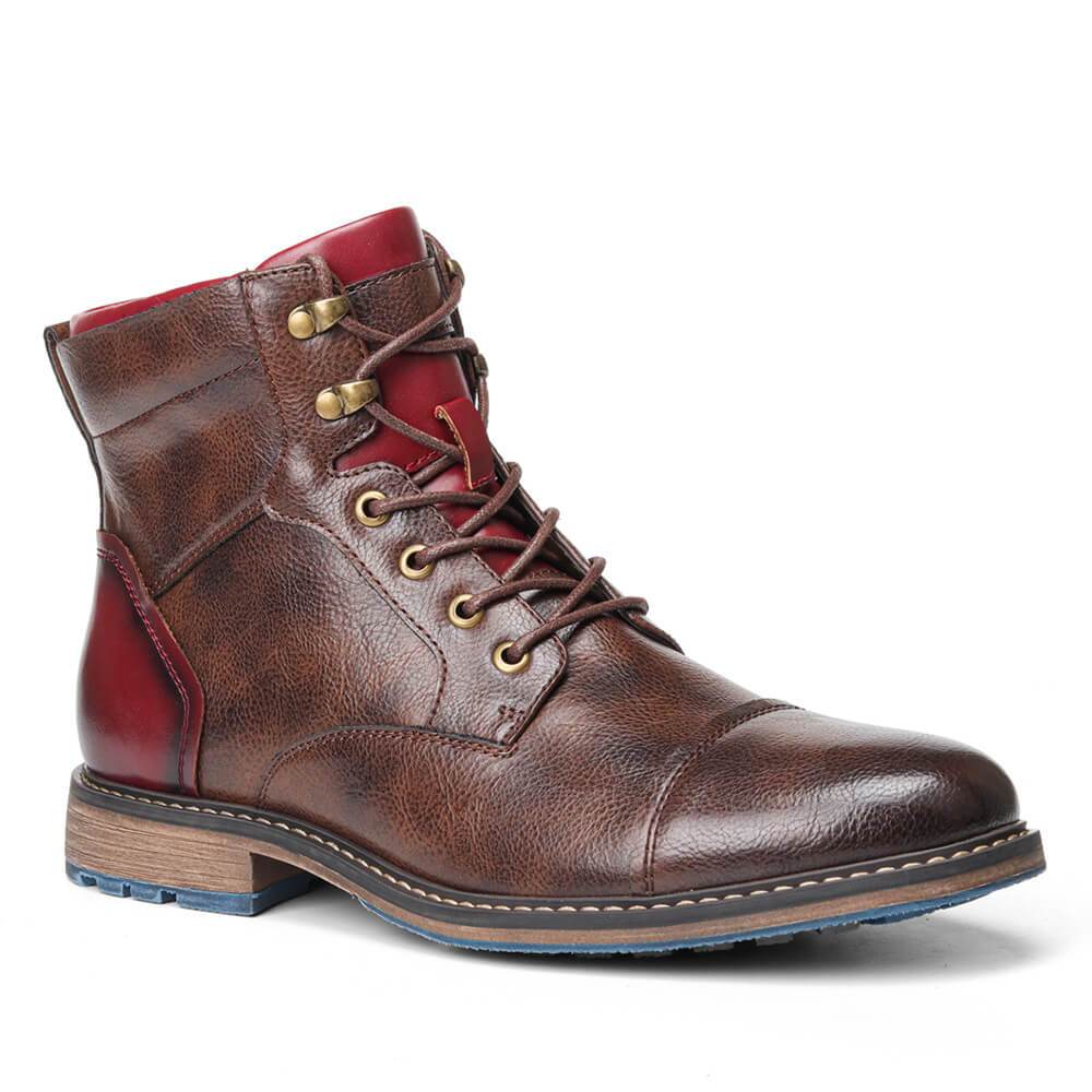 Men's Lace-Up Ankle Boots Rounded Toe Raised Heel Base