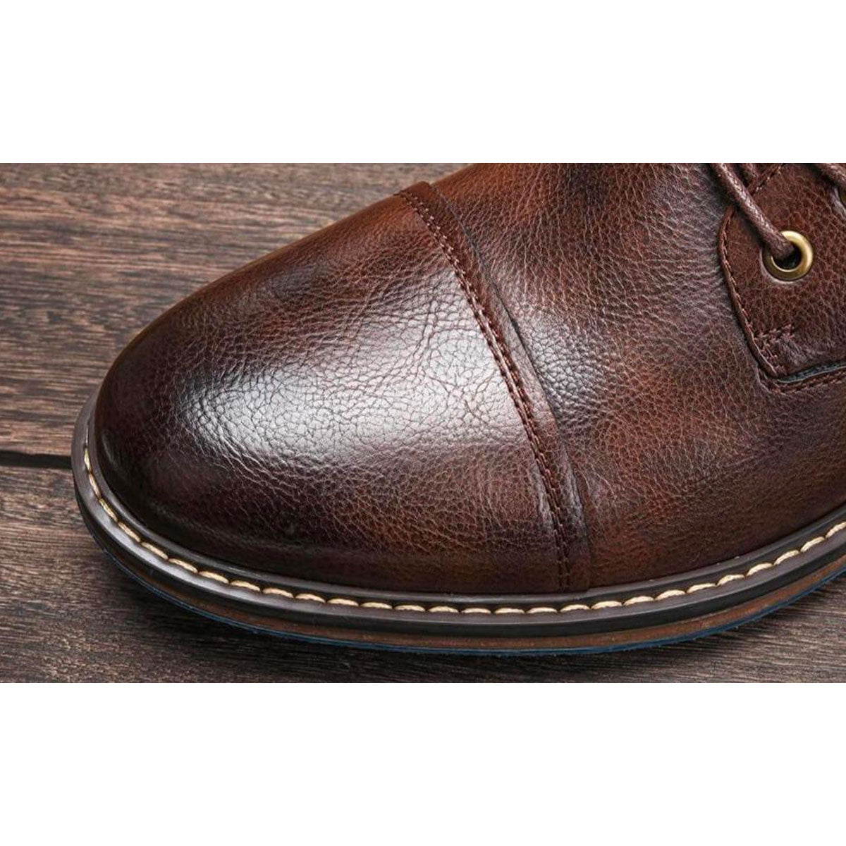 Men's Lace-Up Ankle Boots Rounded Toe Raised Heel Base
