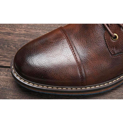 Men's Lace-Up Ankle Boots Rounded Toe Raised Heel Base
