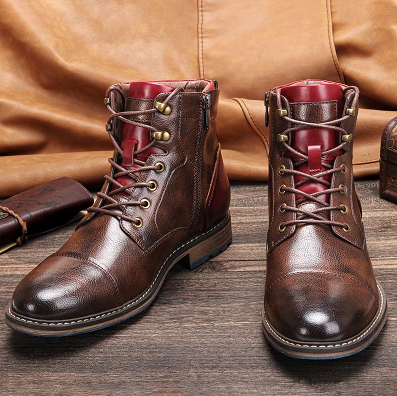 Men's Lace-Up Ankle Boots Rounded Toe Raised Heel Base