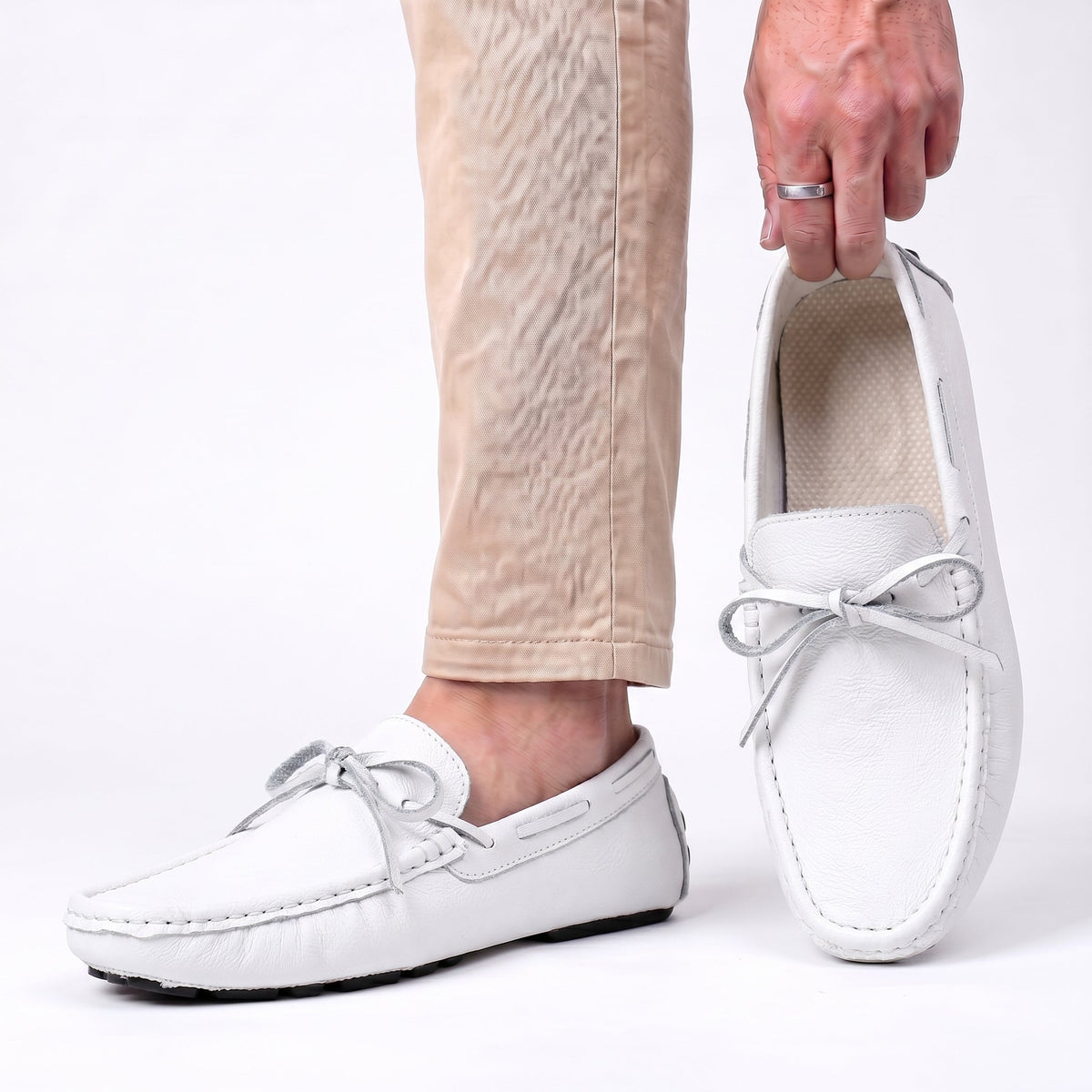 Men's Loafer Shoes Slip On Pebbled Driving Sole with Hand Stitching