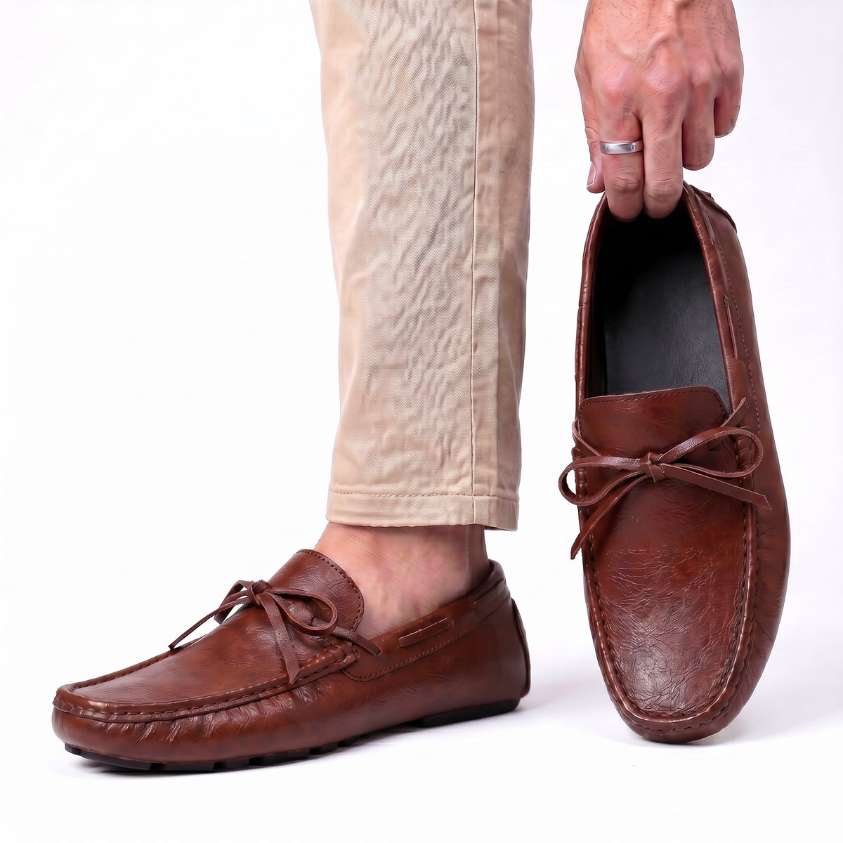 Men's Loafer Shoes Slip On Pebbled Driving Sole with Hand Stitching
