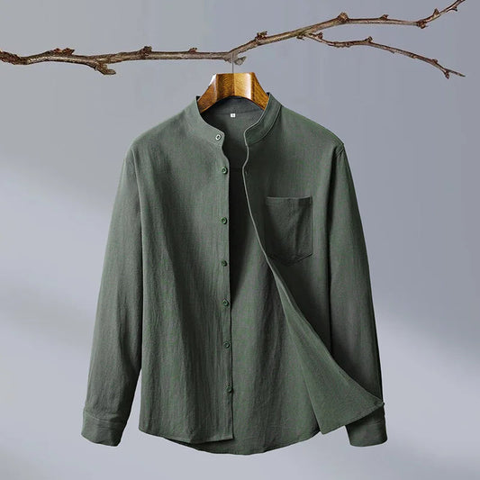 Men's Long Sleeve Henley Polo | Relaxed & Band Collar