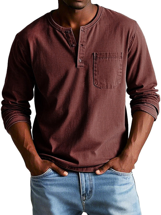 Men's Long Sleeve Henley Shirt | Classic Button Neckline
