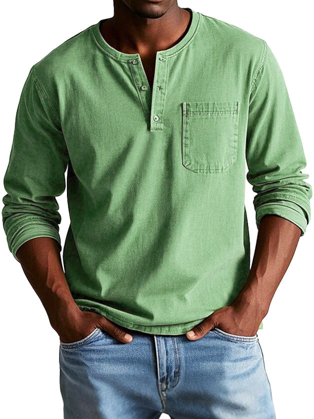 Men's Long Sleeve Henley Shirt | Classic Button Neckline
