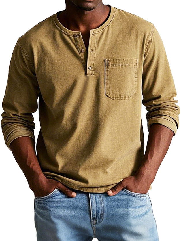 Men's Long Sleeve Henley Shirt | Classic Button Neckline