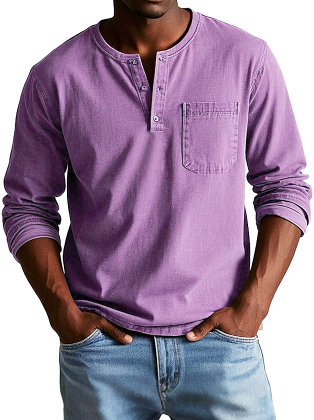 Men's Long Sleeve Henley Shirt | Classic Button Neckline