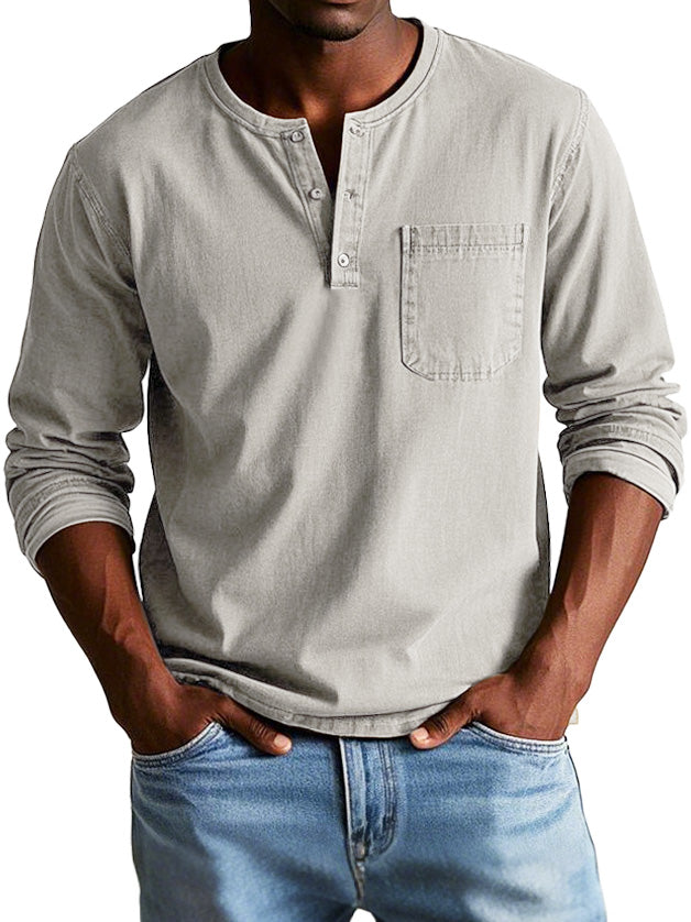 Men's Long Sleeve Henley Shirt | Classic Button Neckline