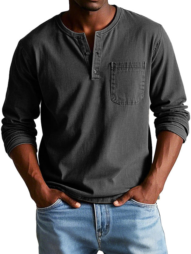 Men's Long Sleeve Henley Shirt | Classic Button Neckline