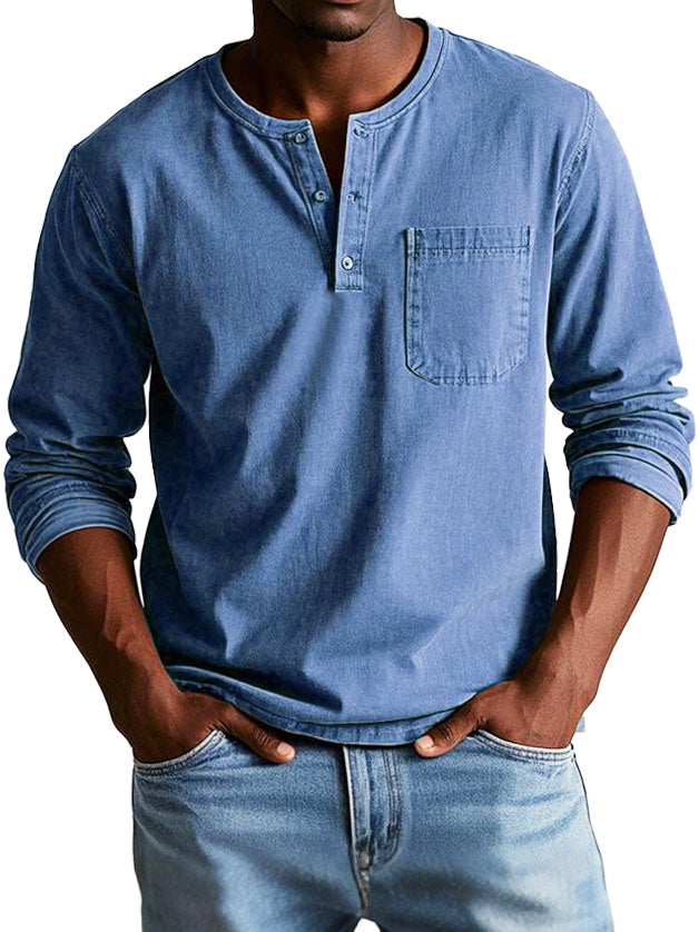 Men's Long Sleeve Henley Shirt | Classic Button Neckline