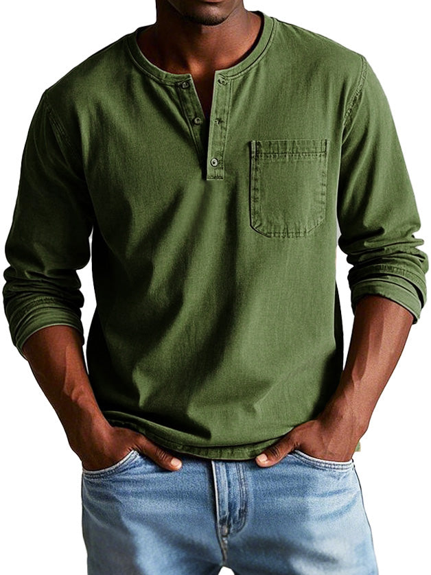 Men's Long Sleeve Henley Shirt | Classic Button Neckline