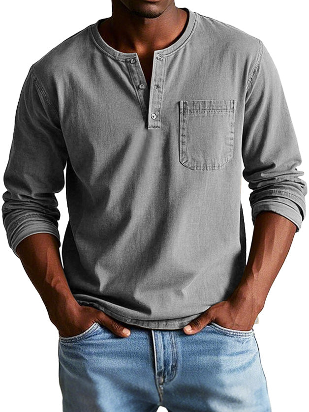 Men's Long Sleeve Henley Shirt | Classic Button Neckline