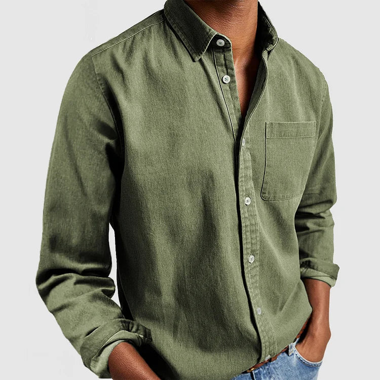 Men's Long Sleeve Polo | Chest Pocket & Button Down