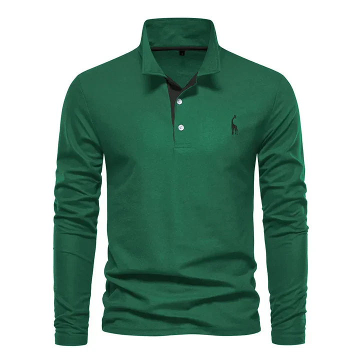 Men's Long Sleeve Polo Shirt | Contrast Placket & Button Down