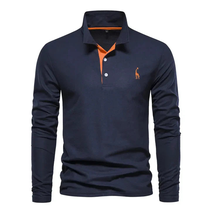 Men's Long Sleeve Polo Shirt | Contrast Placket & Button Down