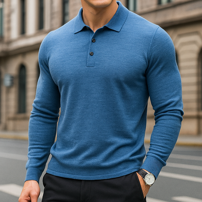 Men's Long Sleeve Polo Shirt | Slim Fit & Button-Placket