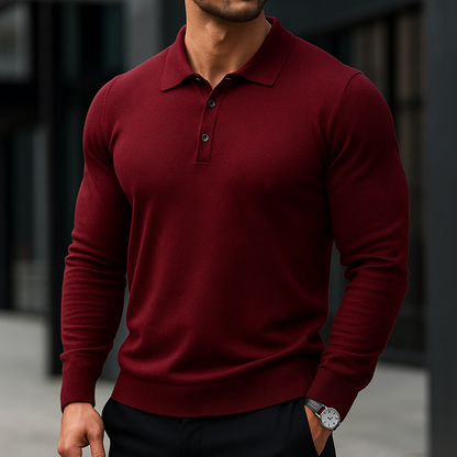 Men's Long Sleeve Polo Shirt | Slim Fit & Button-Placket