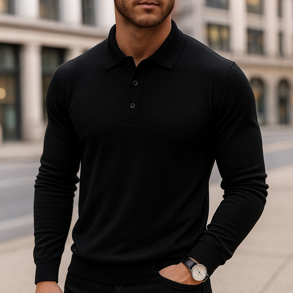 Men's Long Sleeve Polo Shirt | Slim Fit & Button-Placket