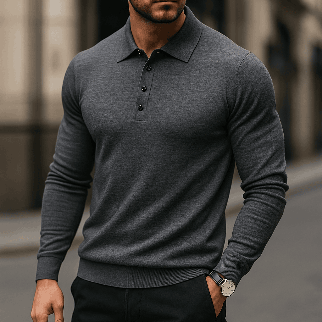 Men's Long Sleeve Polo Shirt | Slim Fit & Button-Placket