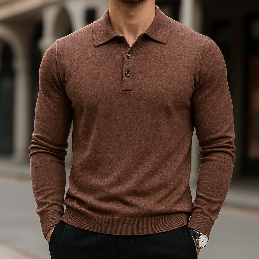 Men's Long Sleeve Polo Shirt | Slim Fit & Button-Placket