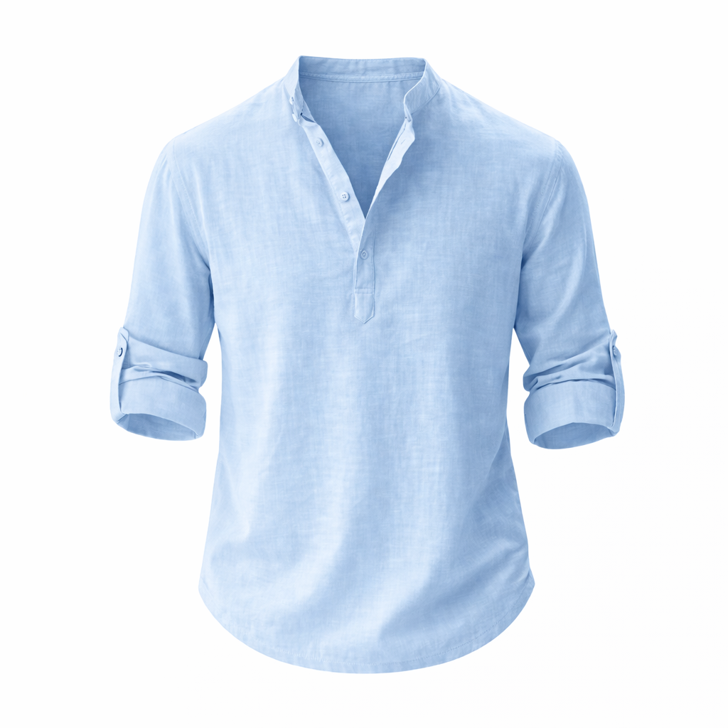 Men's Long Sleeve Polo Shirt | Stand Collar & Roll Sleeve