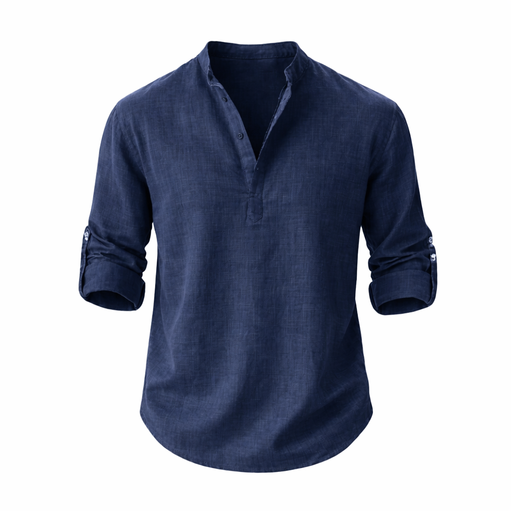 Men's Long Sleeve Polo Shirt | Stand Collar & Roll Sleeve