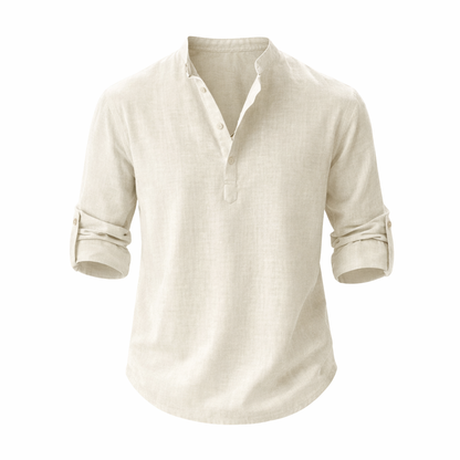 Men's Long Sleeve Polo Shirt | Stand Collar & Roll Sleeve