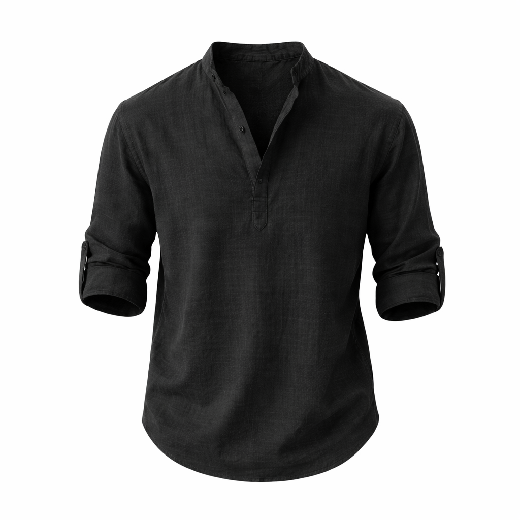 Men's Long Sleeve Polo Shirt | Stand Collar & Roll Sleeve