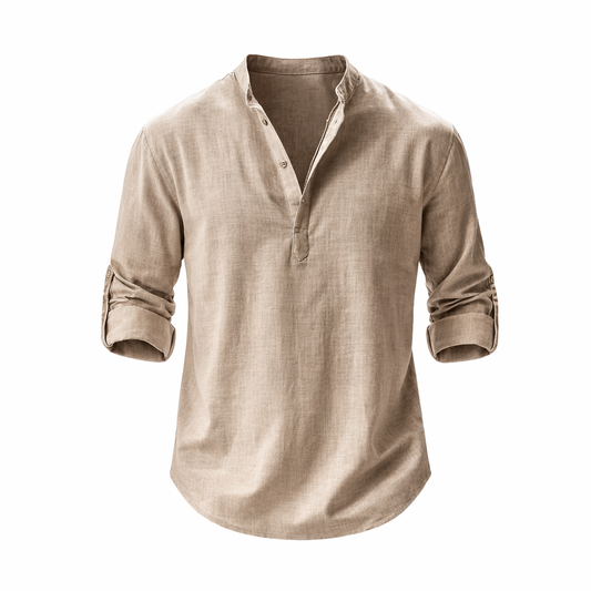 Men's Long Sleeve Polo Shirt | Stand Collar & Roll Sleeve
