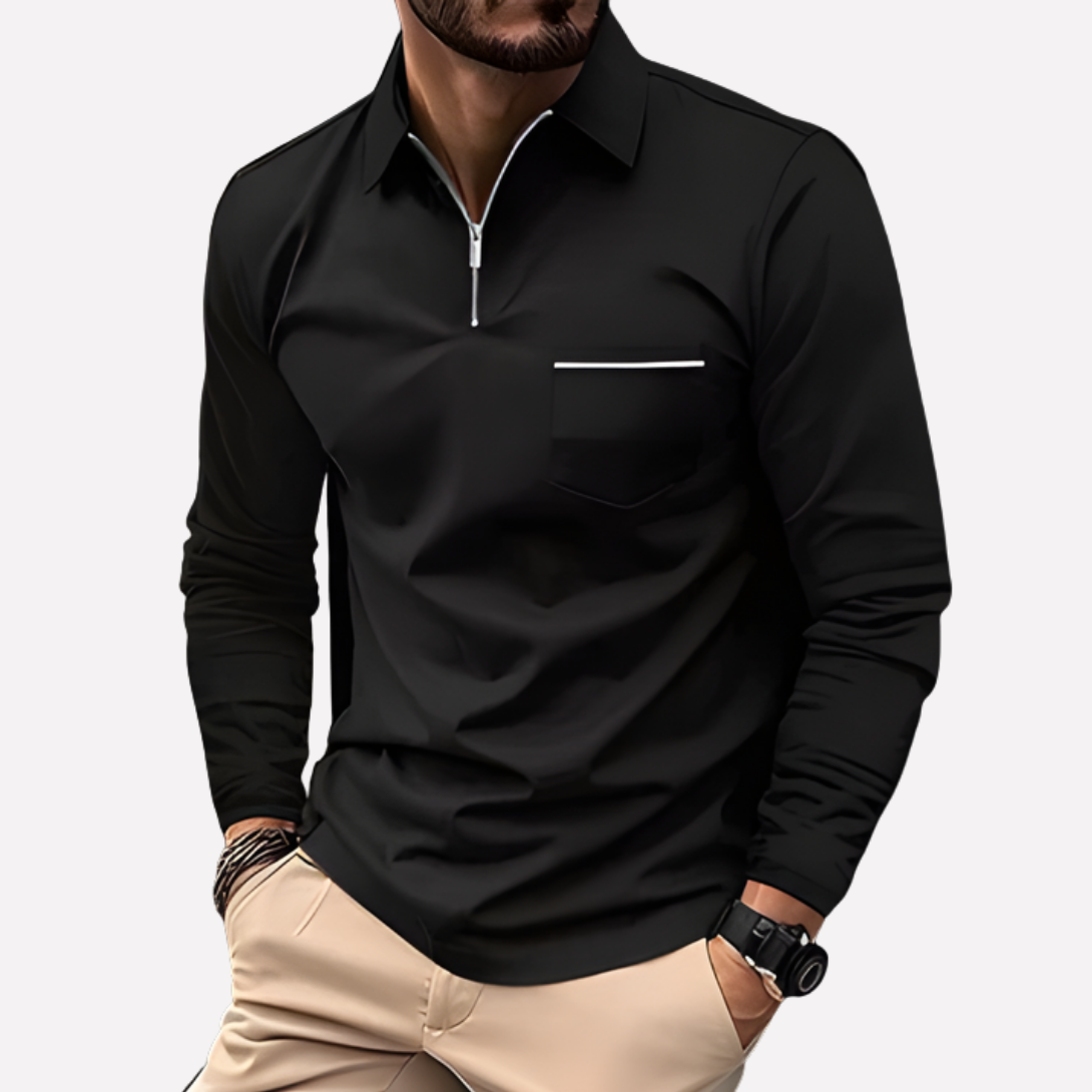 Men's Long Sleeve Polo Shirt | Zip Neck & Chest Pocket