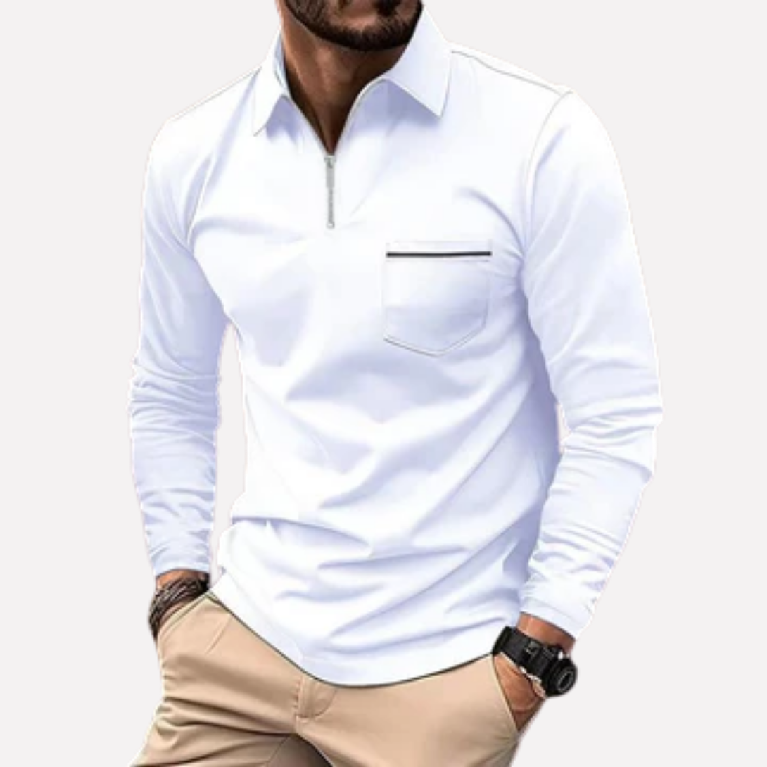 Men's Long Sleeve Polo Shirt | Zip Neck & Chest Pocket